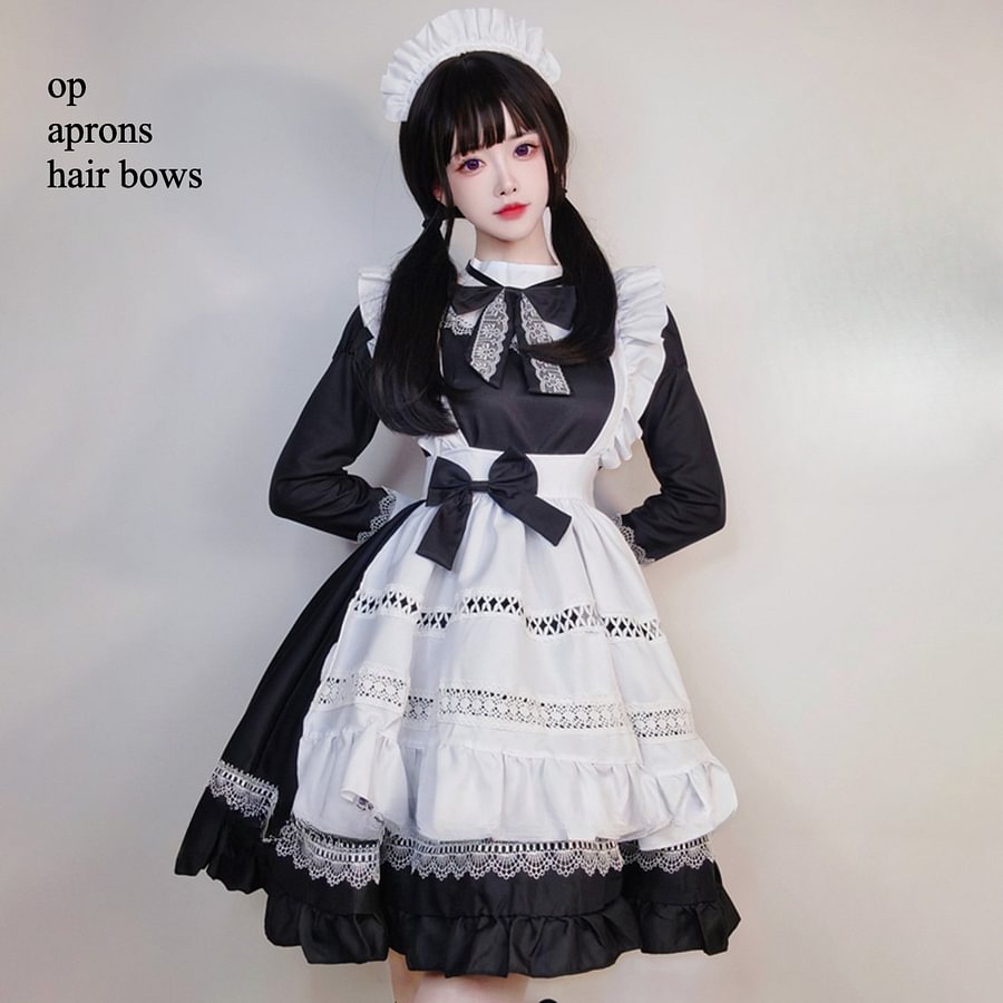 Maid Outfit British Aristocratic  Long-sleeved Gothic Black and White Short Lolita