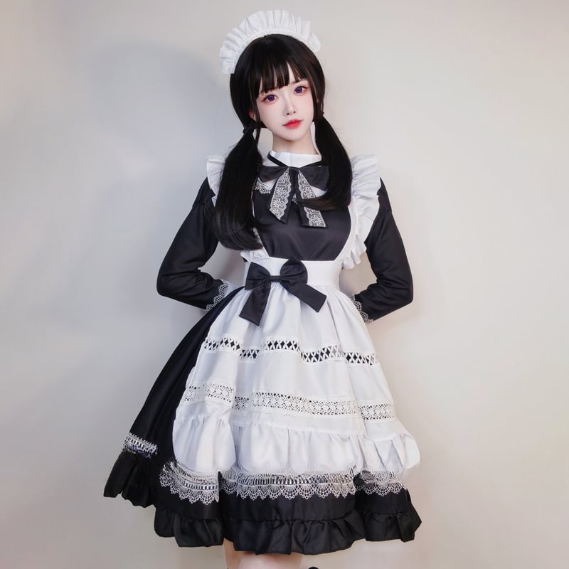 Maid Outfit British Aristocratic  Long-sleeved Gothic Black and White Short Lolita