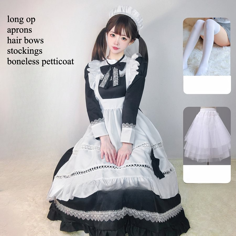 Maid Outfit British Aristocratic  Long-sleeved Gothic Black and White Short Lolita