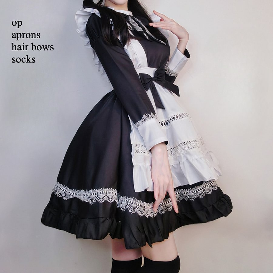 Maid Outfit British Aristocratic  Long-sleeved Gothic Black and White Short Lolita