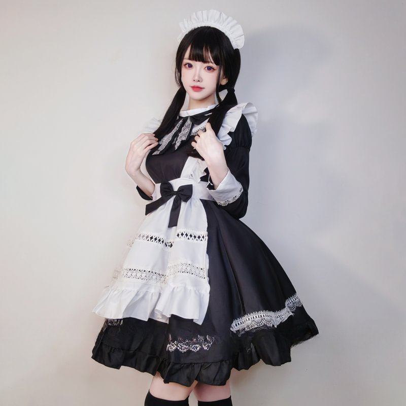 Maid Outfit British Aristocratic  Long-sleeved Gothic Black and White Short Lolita
