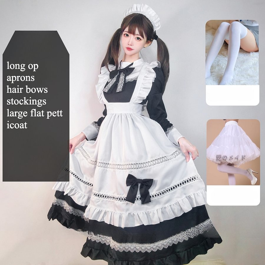 Maid Outfit British Aristocratic  Long-sleeved Gothic Black and White Short Lolita