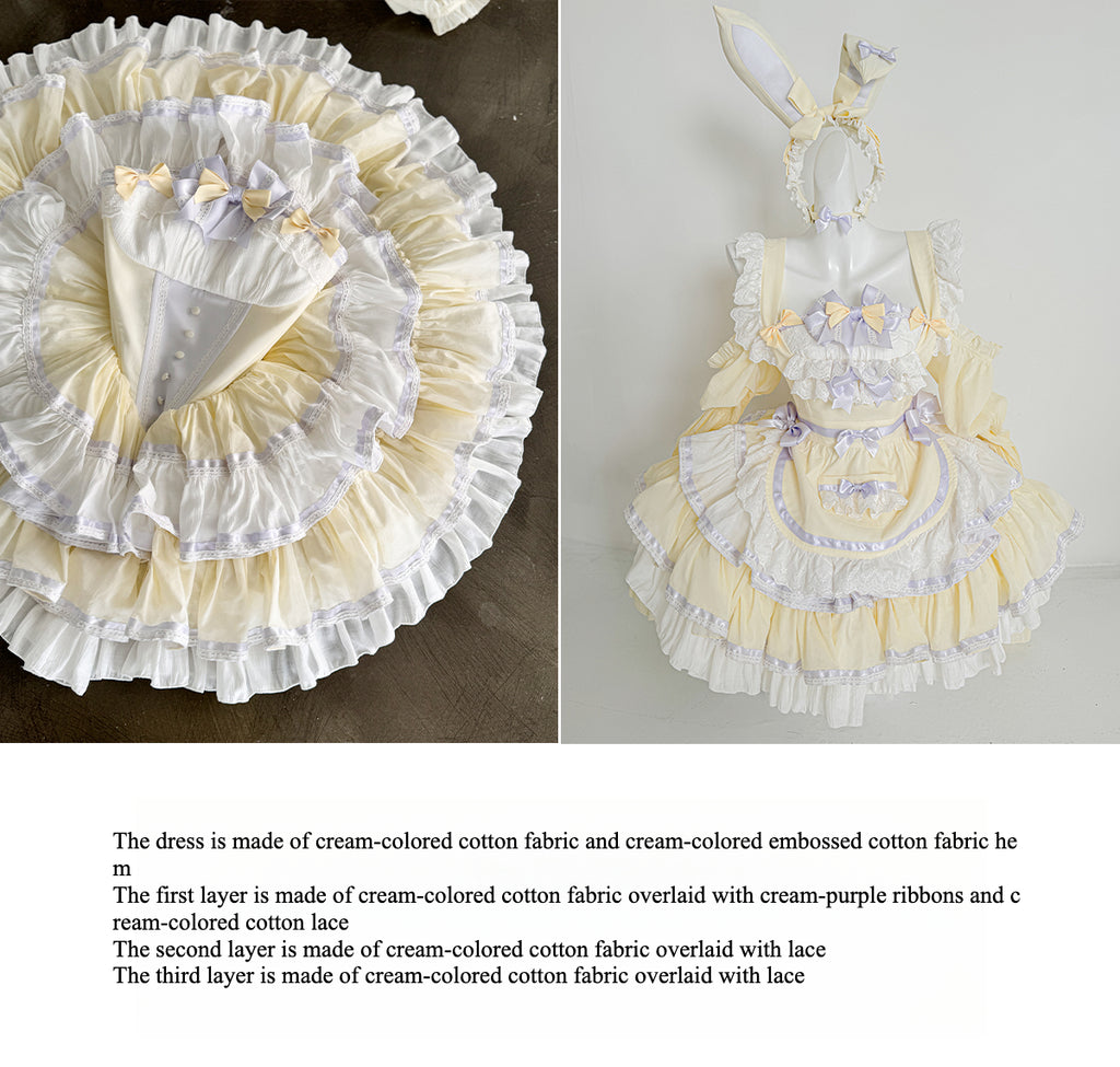 Maid Outfit Sweet Lolita Light Yellow Sweet Lolita Maid Dress with Bunny Ears Headpiece