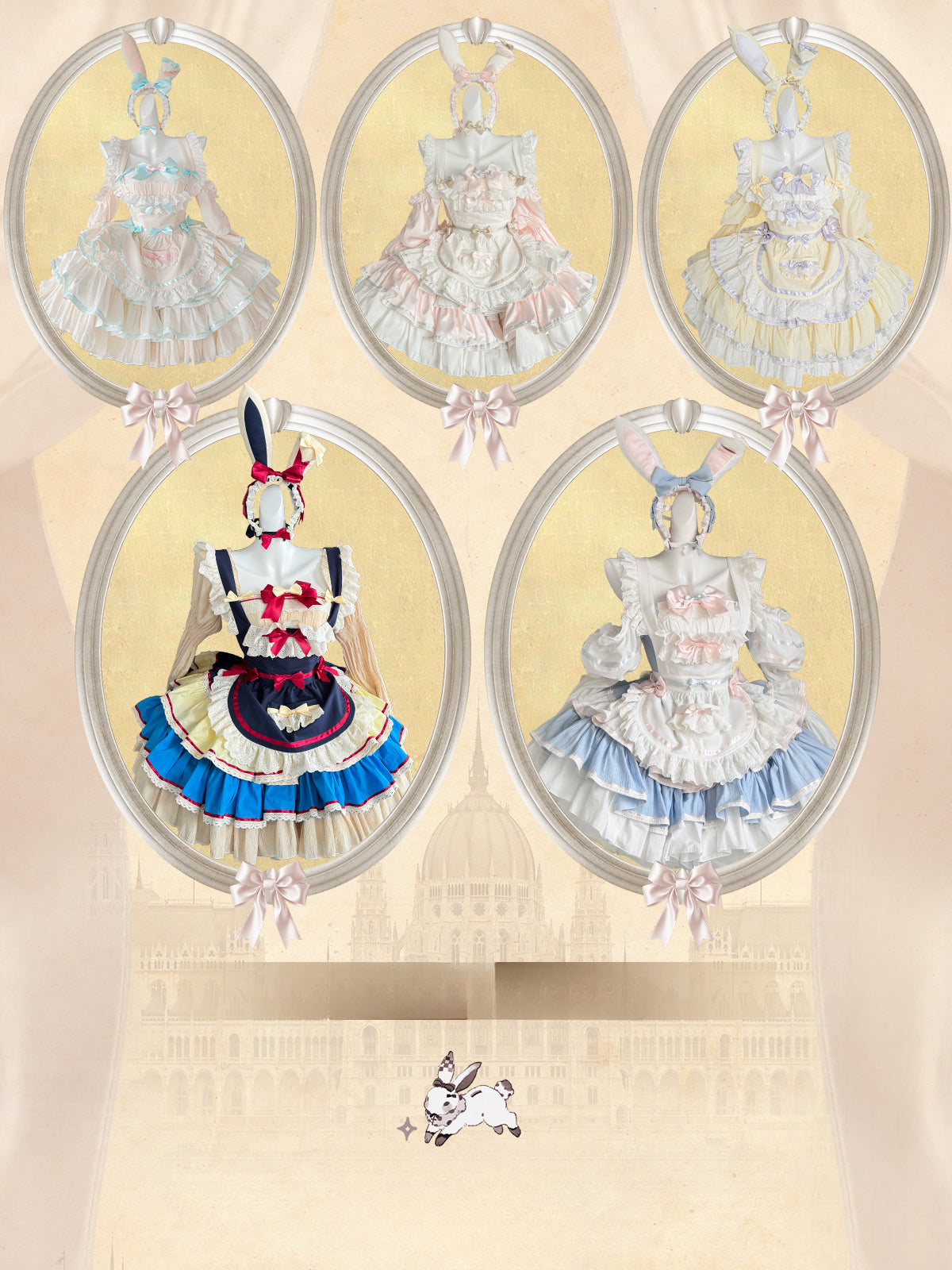 Maid Outfit Sweet Lolita Light Yellow Sweet Lolita Maid Dress with Bunny Ears Headpiece