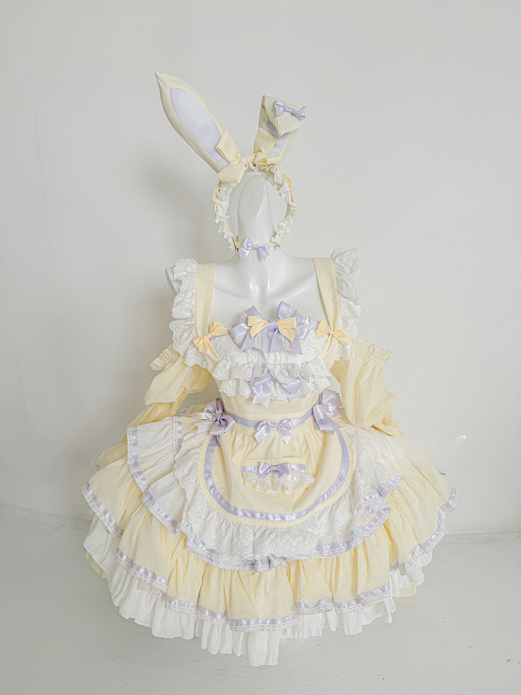 Maid Outfit Sweet Lolita Light Yellow Sweet Lolita Maid Dress with Bunny Ears Headpiece