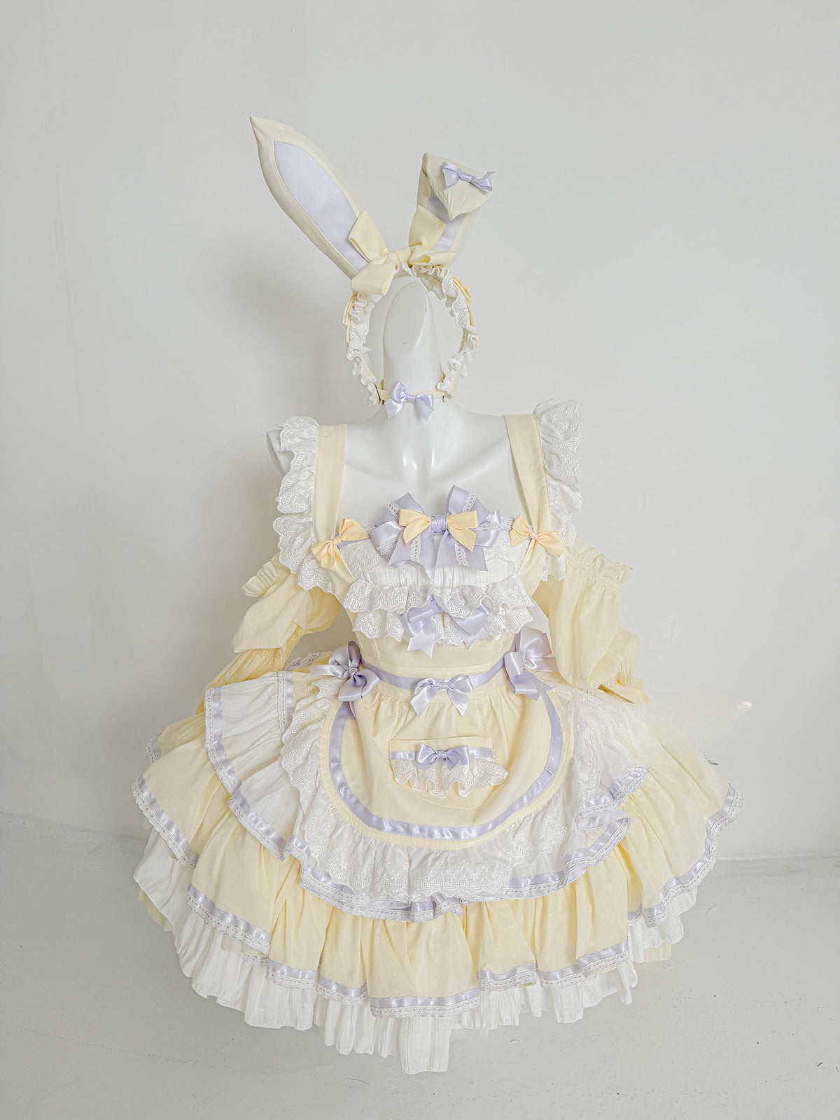 Maid Outfit Sweet Lolita Light Yellow Sweet Lolita Maid Dress with Bunny Ears Headpiece