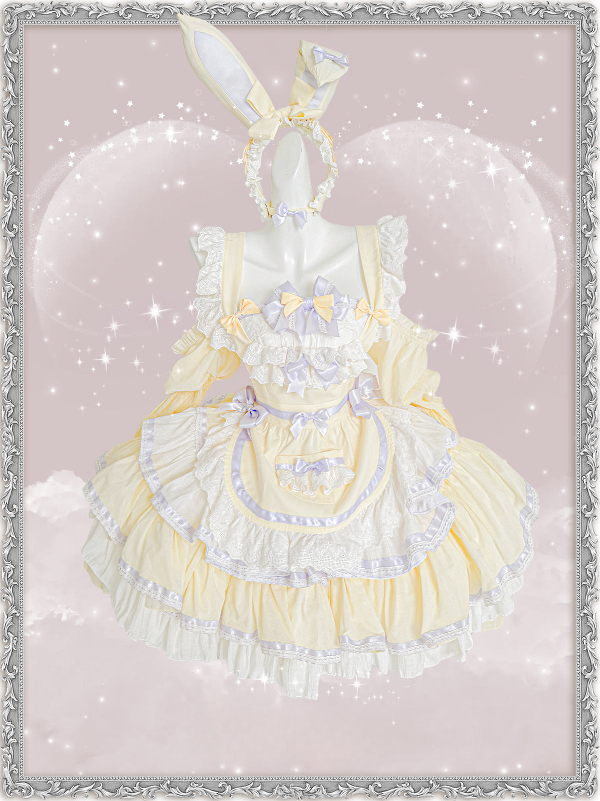 Maid Outfit Sweet Lolita Light Yellow Sweet Lolita Maid Dress with Bunny Ears Headpiece