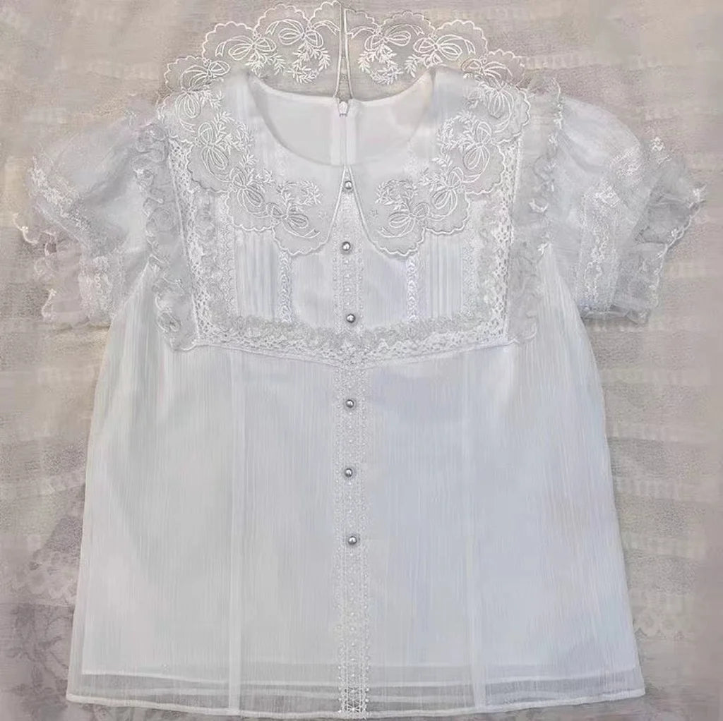 Lolita Blouses Matching Lolita Inside Classic White Bubble Sleeve Shirt Palace Lantern Sleeve Short