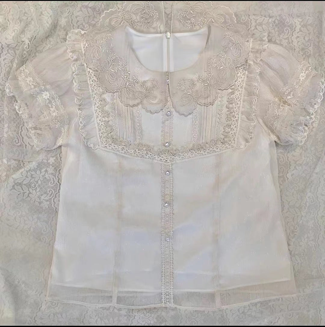 Lolita Blouses Matching Lolita Inside Classic White Bubble Sleeve Shirt Palace Lantern Sleeve Short