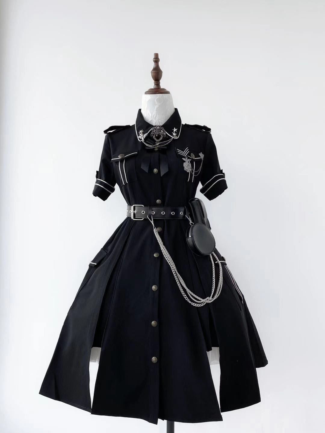 Military Lolita Black Dress Cosplay Lolita Fashion Outfit Set