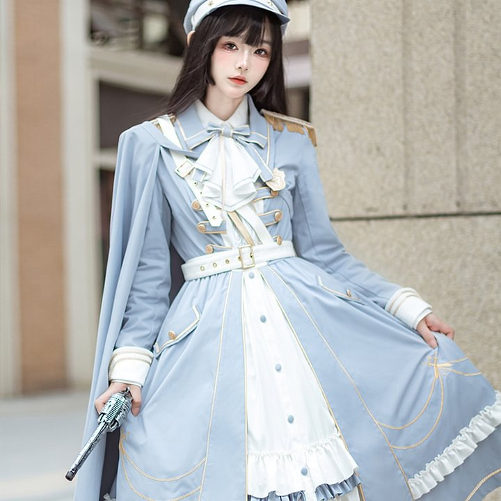 Military Lolita Fantasy Blue Navy Elegant Temperament Lolita Dress