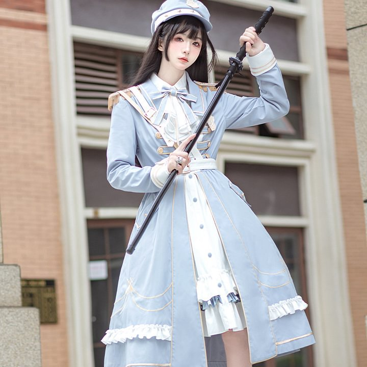 Military Lolita Fantasy Blue Navy Elegant Temperament Lolita Dress