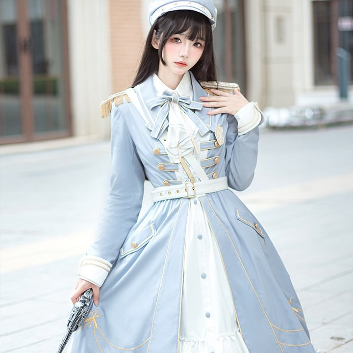 Military Lolita Fantasy Blue Navy Elegant Temperament Lolita Dress