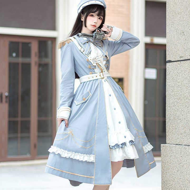 Military Lolita Fantasy Blue Navy Elegant Temperament Lolita Dress