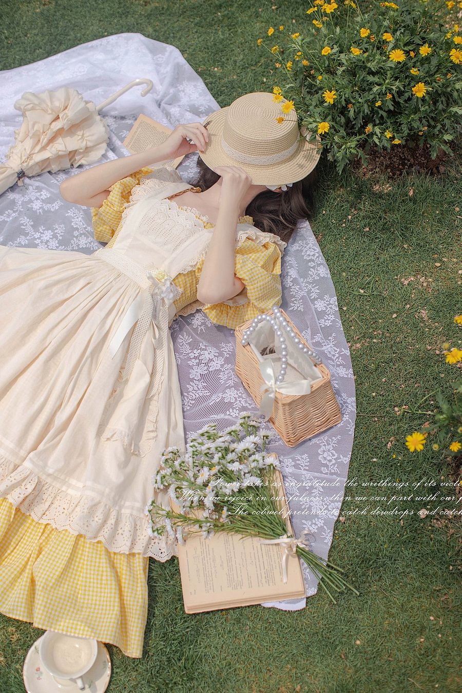 Mori Kei Fashion Classic Rustic Yellow Youthful Vibrant Dress Lolita OP Plaid Print Casual Coord
