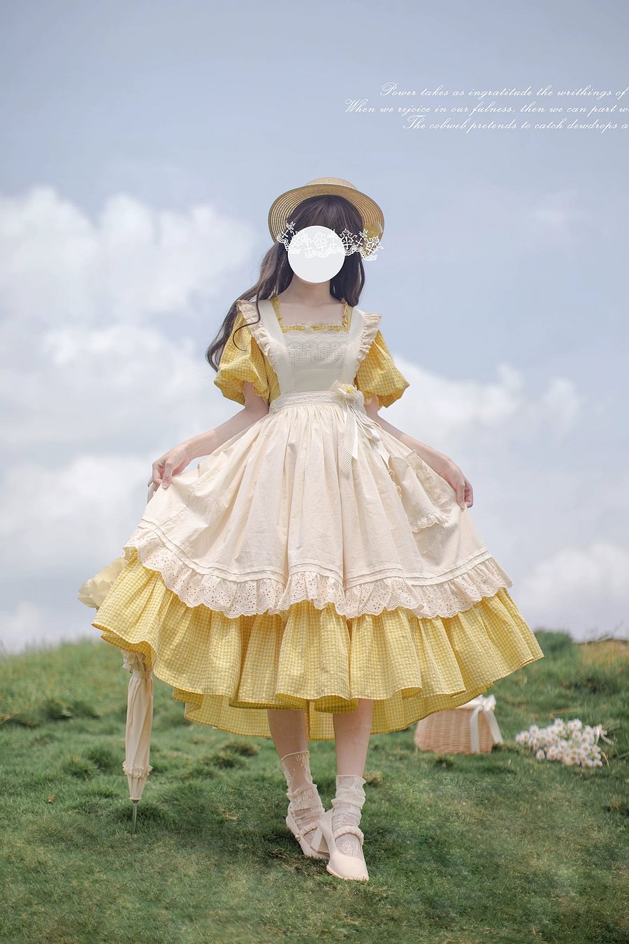 Mori Kei Fashion Classic Rustic Yellow Youthful Vibrant Dress Lolita OP Plaid Print Casual Coord