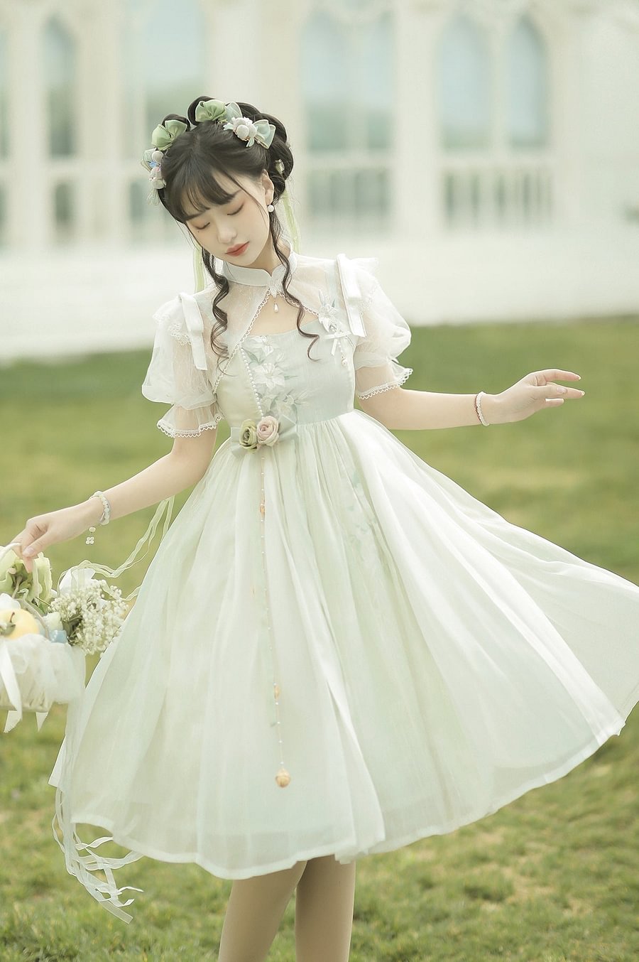 Mori Kei Fashion Lolita Style Wind Singing Lily Lolita Embroider Dress Suit Elegant