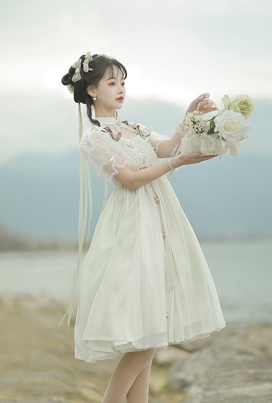 Mori Kei Fashion Lolita Style Wind Singing Lily Lolita Embroider Dress Suit Elegant