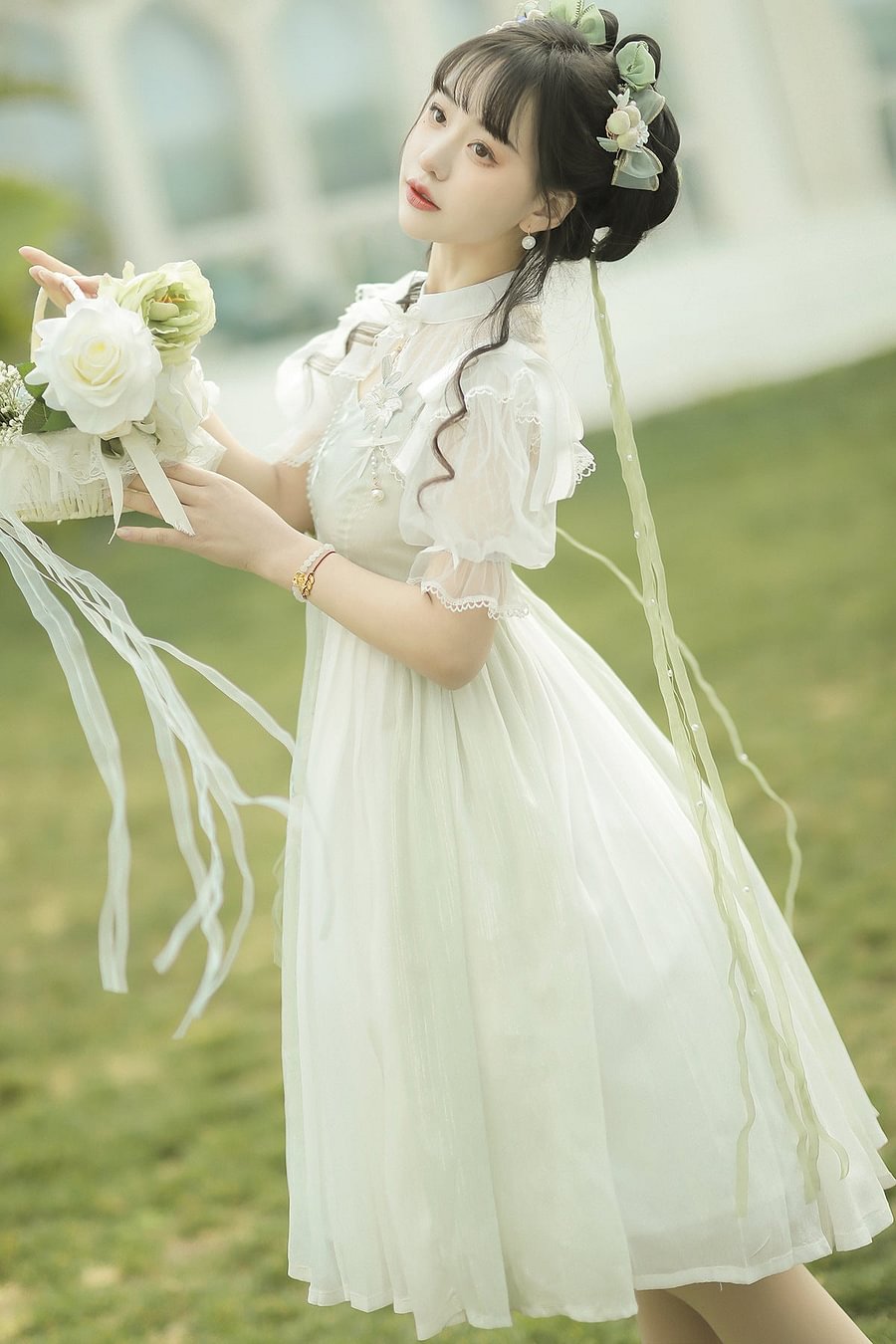 Mori Kei Fashion Lolita Style Wind Singing Lily Lolita Embroider Dress Suit Elegant