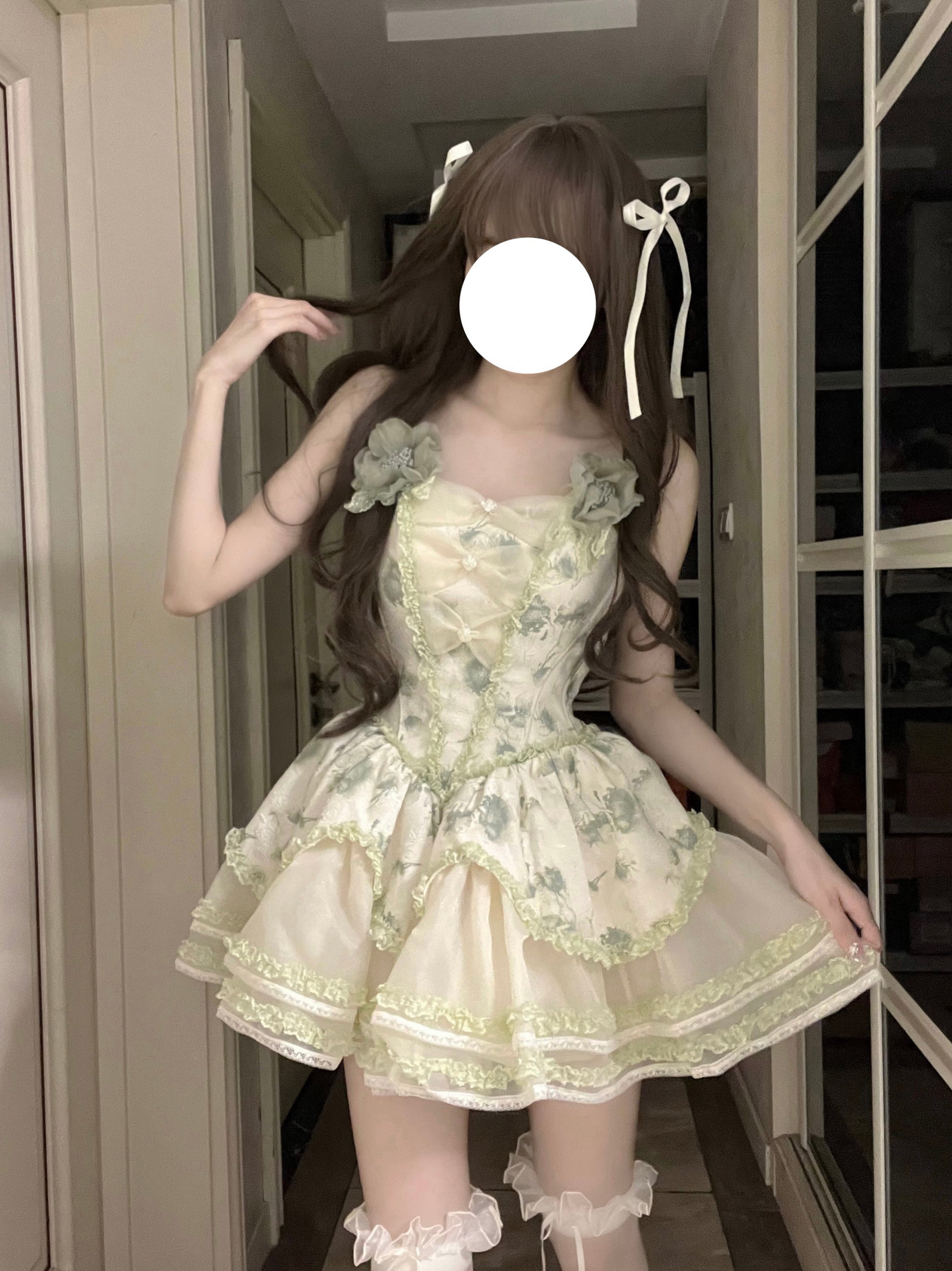Mori Kei Fashion Sweet Lolita Pastoral Cute Elegant Light Green Lolita Daily Dress for summer