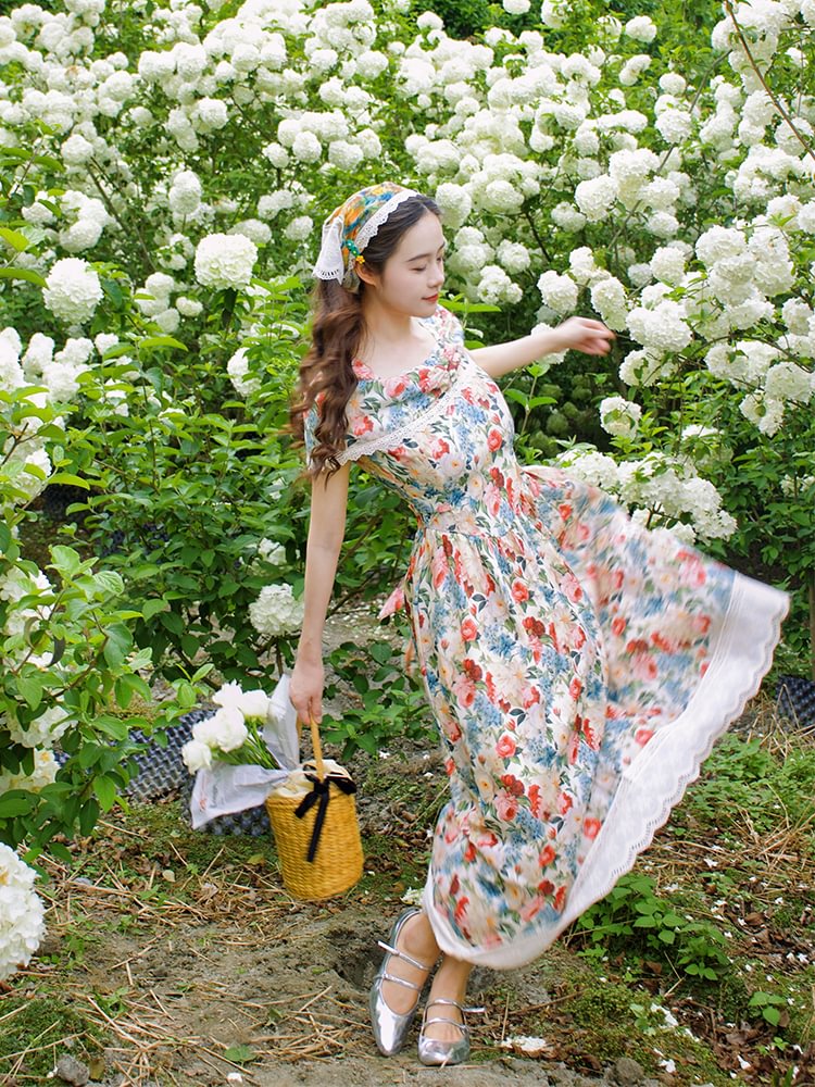Mori Kei Fashion Sweet Lolita Spring and Summer Floral Dress Niche Design French Lolita