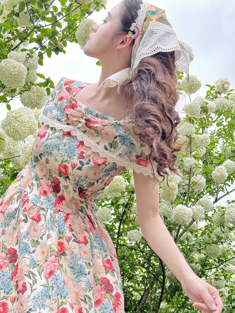 Mori Kei Fashion Sweet Lolita Spring and Summer Floral Dress Niche Design French Lolita
