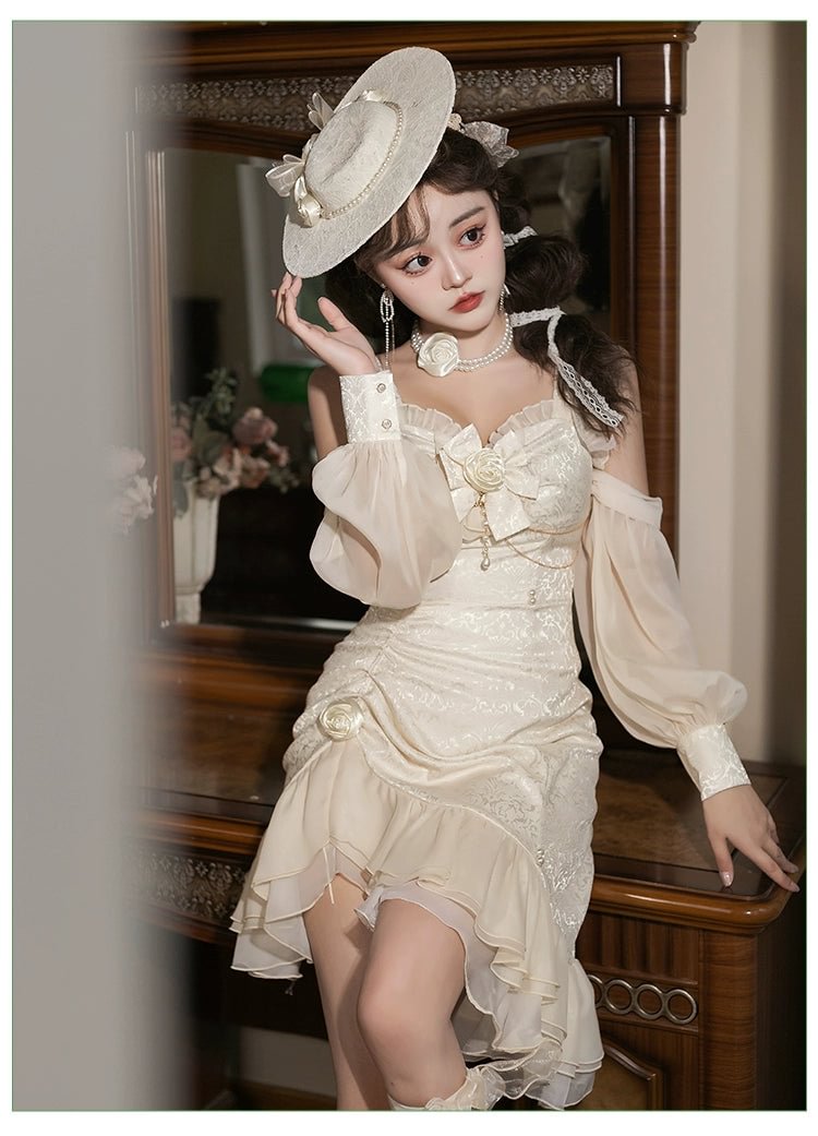 Mori Kei Fashion Tea Party Fashion Elegant Lolita Dress White Camellia Cheongsam Mermaid JSK Prom Dress