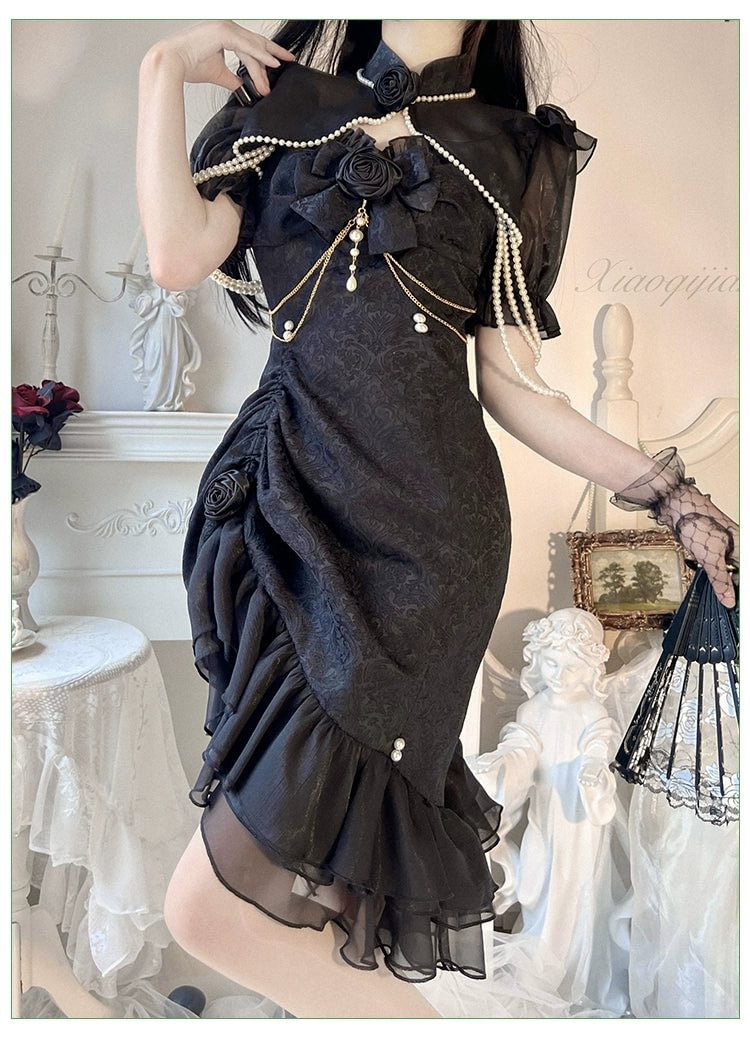 Mori Kei Fashion Tea Party Fashion Elegant Lolita Dress White Camellia Cheongsam Mermaid JSK Prom Dress