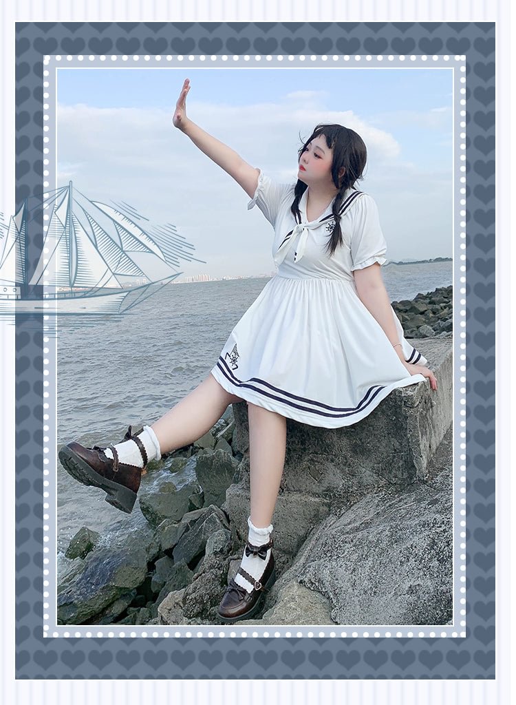 Navy Style Cute Sailor Suit Japanese KawaiiPlus Size Lolita Dress Short Sleeve Plus Size 4XL Lolita Dress One Piece Dress