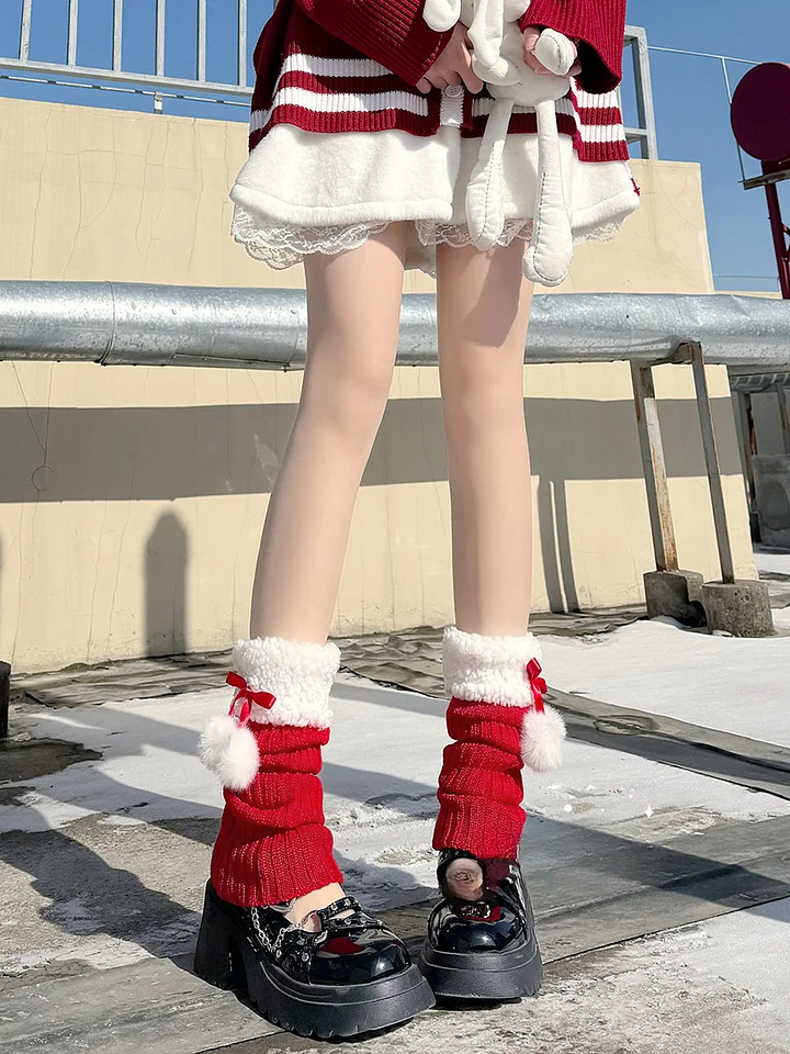 New Year's Christmas Red Leg Cover Knitted Socks Cover Cute Medium Tube Lolita Stockings Warm Lolita Lolita Accessories