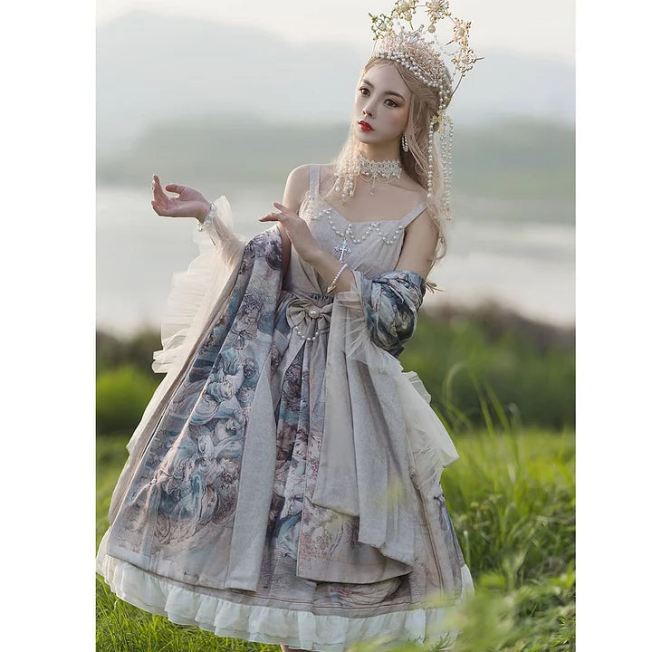Oil Painting Print Elegant Lolita Dress Court Gorgeous Dream Suspender Dress Shawl Lolita Voyage