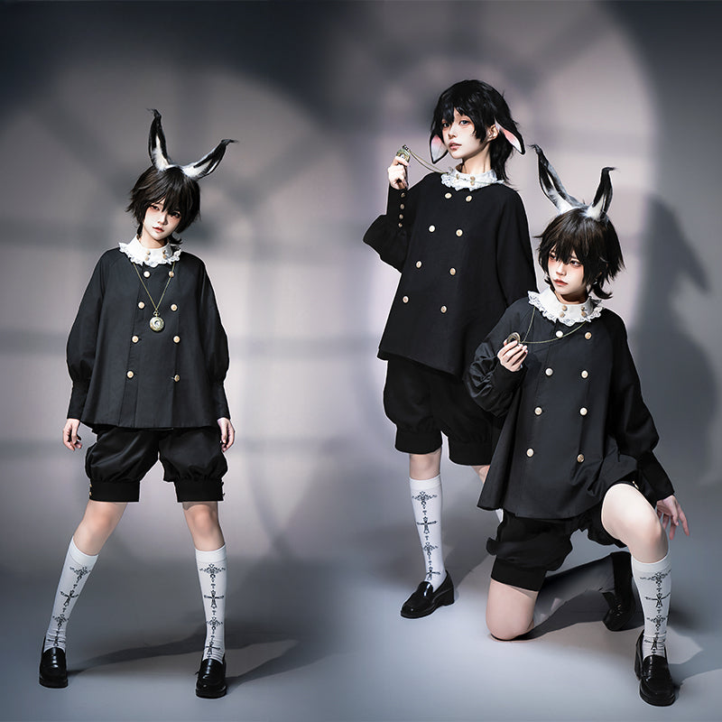 [Pre] Ouji Fashion with Shorts Coat Black Bunny Set  Fantasy Style Daily Outfit