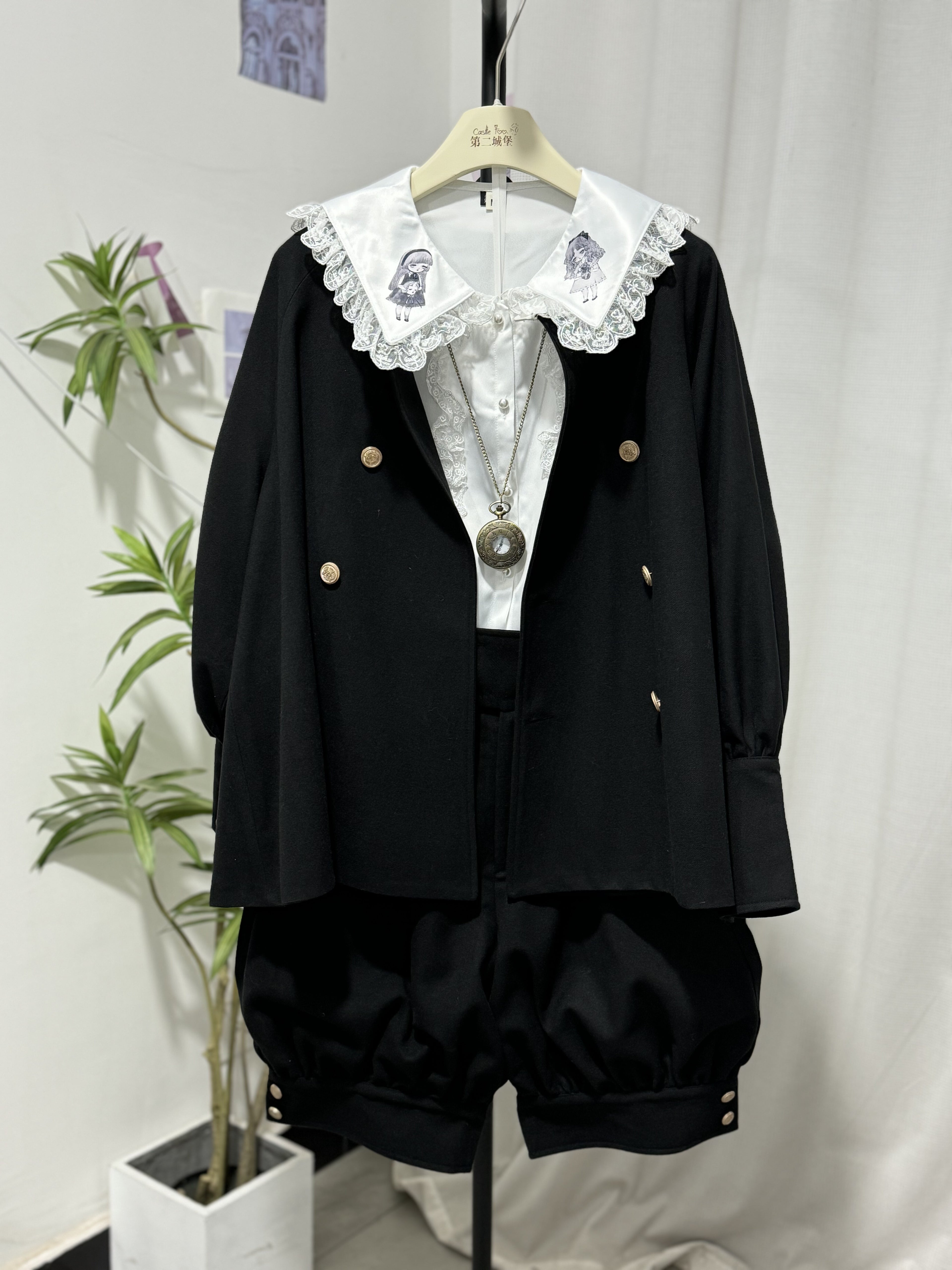 [Pre] Ouji Fashion with Shorts Coat Black Bunny Set  Fantasy Style Daily Outfit