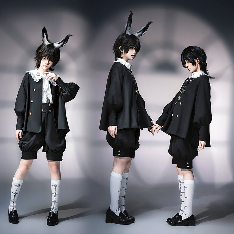 [Pre] Ouji Fashion with Shorts Coat Black Bunny Set  Fantasy Style Daily Outfit