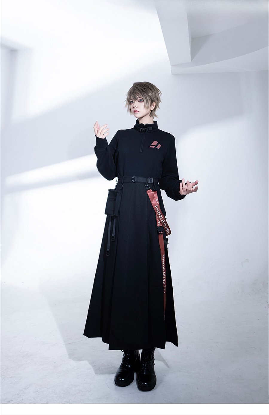 [Pre]Ouji Fashion Black Dark Edgy Slit Skirt Look Tooling Subculture Skirt SK