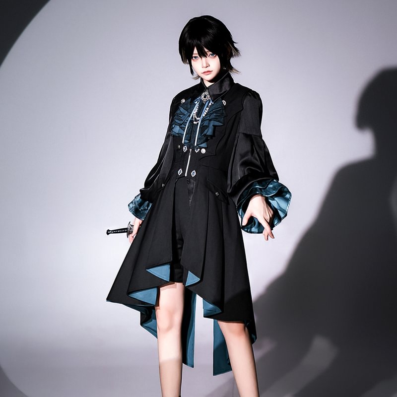 Ouji Fashion Regal Vintage Black Set Lolita Original Dark Blue Prince outfit