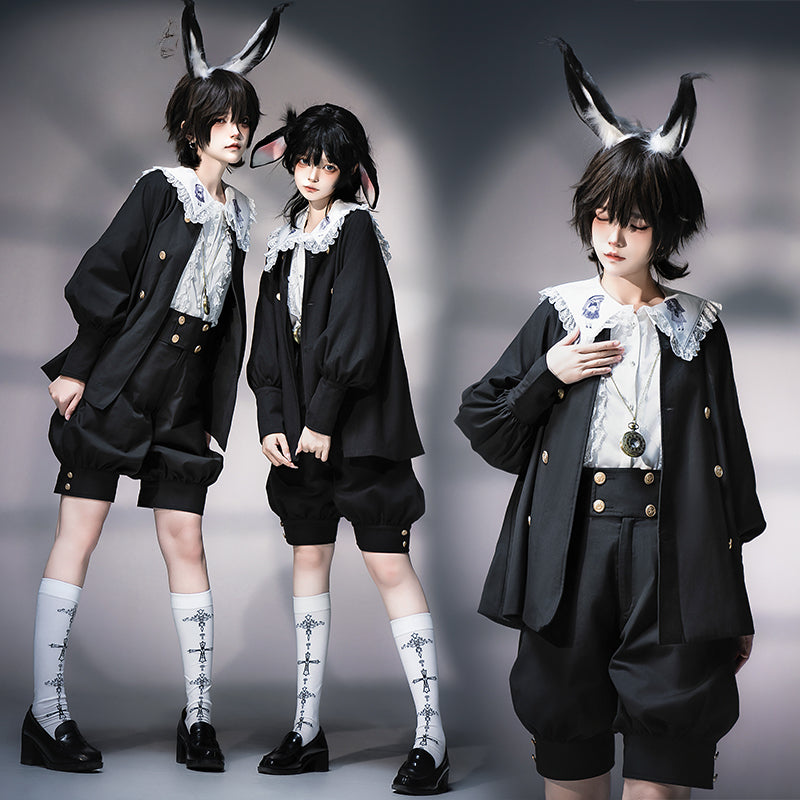[Pre] Ouji Fashion with Shorts Coat Black Bunny Set  Fantasy Style Daily Outfit