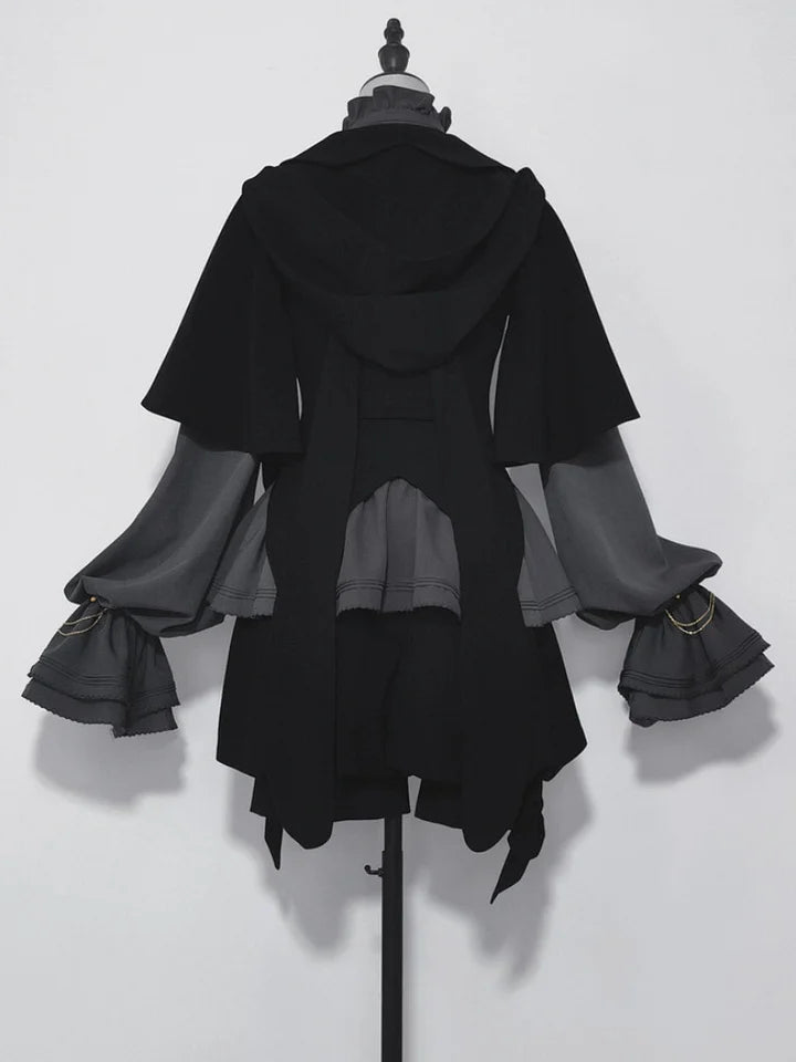 Ouji Fashion Dark Lolita Prince Set Black Rabbit Cloak Bow Gray Blouse Style Cool Ruffle