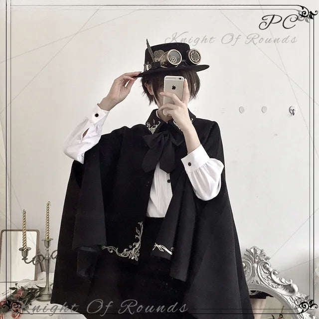 Ouji Fashion Embroidered Cape Black Set Vintage Medieval Lolita Little Prince Embroidered Wool Cloak