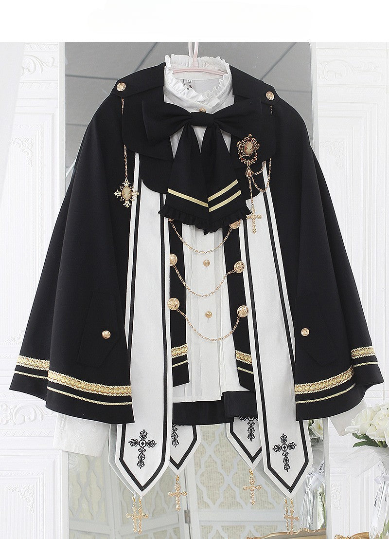 Ouji Fashion Goth Lolita Blouse Shorts Set Black White Gothic Lolita Ruffled Ensemble