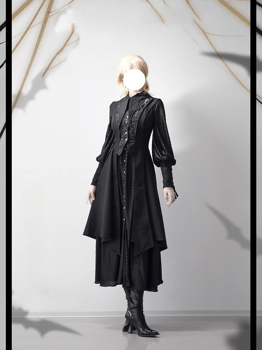 Ouji Fashion Goth Lolita Long Coat Shorts Set Green Black Gothic Lolita Tailored Lace Detailed Ensemble