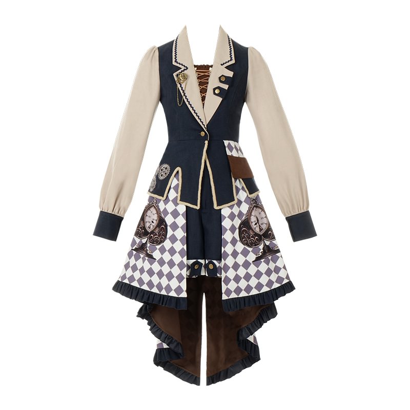 Ouji Fashion Goth Lolita Vintage Steampunk Print Brown Embroidered Lolita Fishtail Suit Prince Style Shorts Suit Autumn