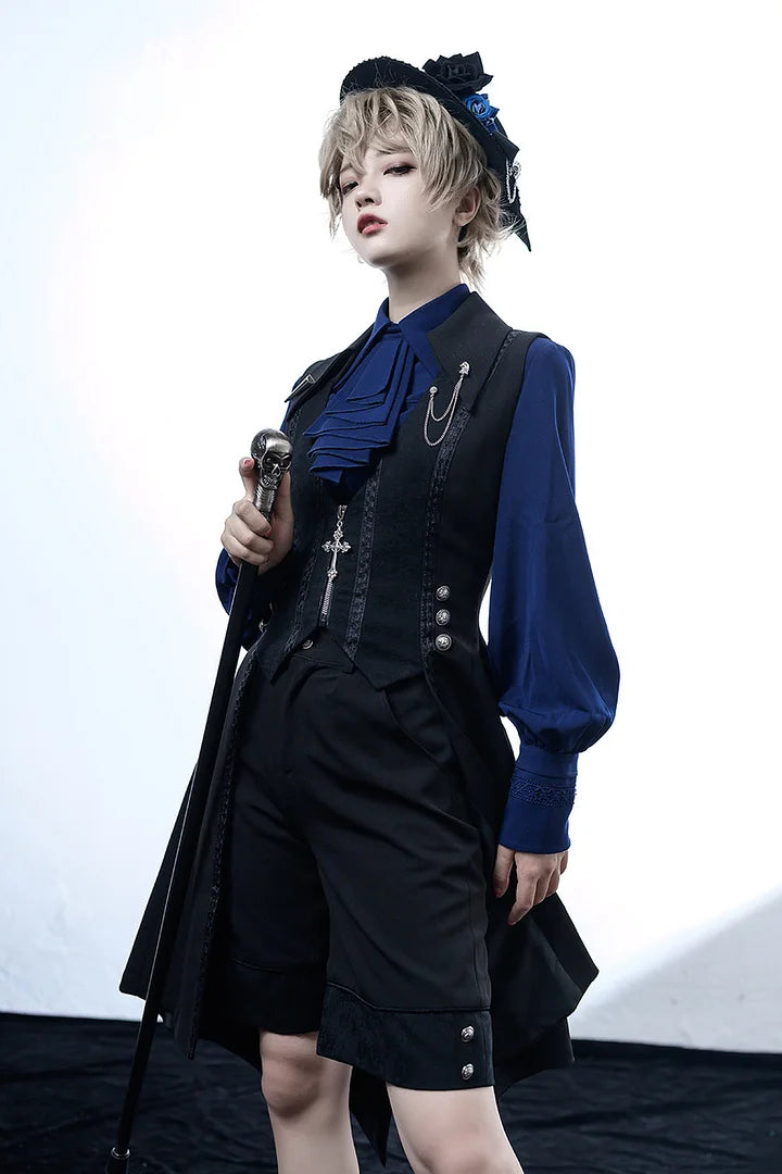 Ouji Fashion Lolita Black Vintage Gothic Lolita Tailcoat Prince Style Waist Corset Vest Elegant