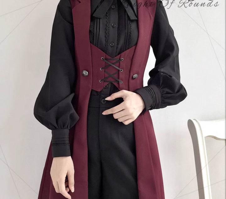 Ouji Fashion Lolita Black Vintage Medieval Vest Elegant Royal Style Shorts
