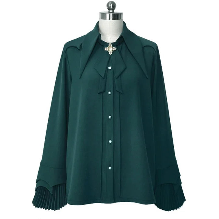 Ouji Fashion Lolita Pointed Collar Lolita Little Prince Solid Color Long-sleeved Shirt Elegant Retro British Style Red Blouse Shirt