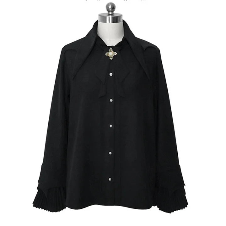 Ouji Fashion Lolita Pointed Collar Lolita Little Prince Solid Color Long-sleeved Shirt Elegant Retro British Style Red Blouse Shirt