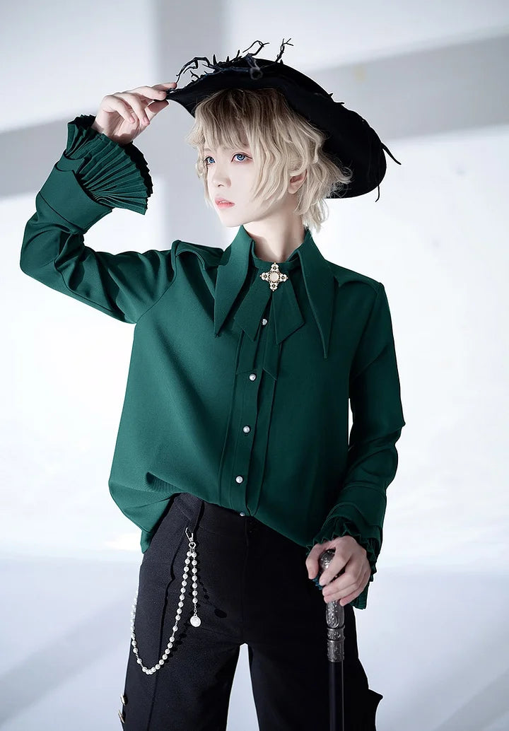 Ouji Fashion Lolita Pointed Collar Lolita Little Prince Solid Color Long-sleeved Shirt Elegant Retro British Style Red Blouse Shirt