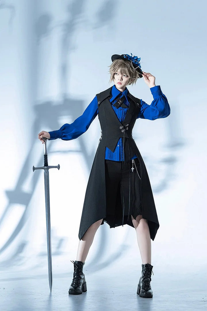 Ouji Fashion Lolita Prince Style Straight Leg Black Shorts Classic Vintage Style