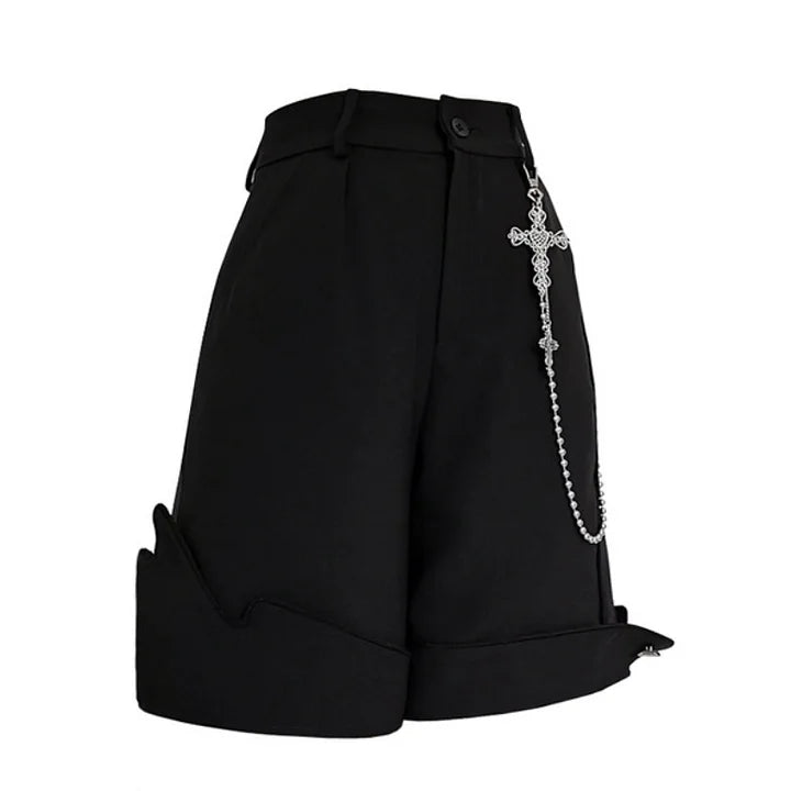 Ouji Fashion Lolita Straight Black Shorts Lolita Style Suit Irregular Shorts Cross Chain