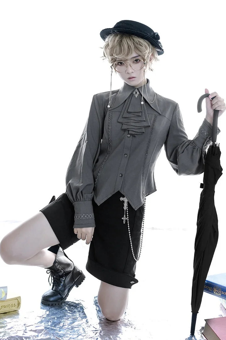 Ouji Fashion Lolita Straight Black Shorts Lolita Style Suit Irregular Shorts Cross Chain